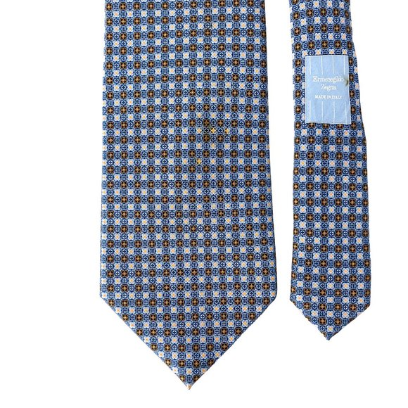 ERMENEGILDO ZEGNA Blue Micro Floret Grid Silk Tie - Picture 8 of 16